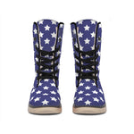 Blue And White USA Star Pattern Print Winter Boots