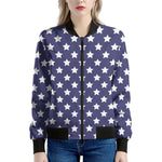 Blue And White USA Star Pattern Print Women's Bomber Jacket