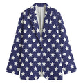 Blue And White USA Star Pattern Print Women's Cotton Blazer