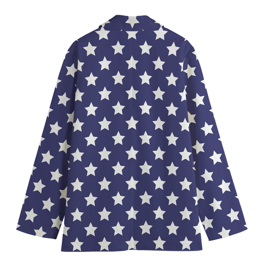 Blue And White USA Star Pattern Print Women's Cotton Blazer
