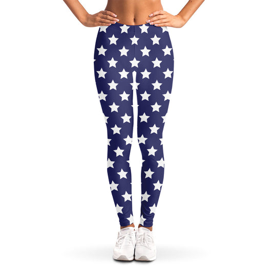 Blue And White USA Star Pattern Print Women's Leggings