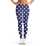 Blue And White USA Star Pattern Print Women's Leggings