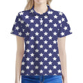 Blue And White USA Star Pattern Print Women's Polo Shirt