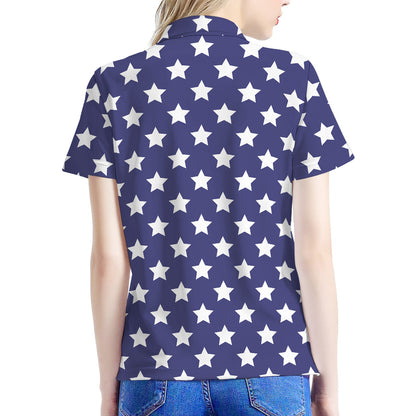 Blue And White USA Star Pattern Print Women's Polo Shirt