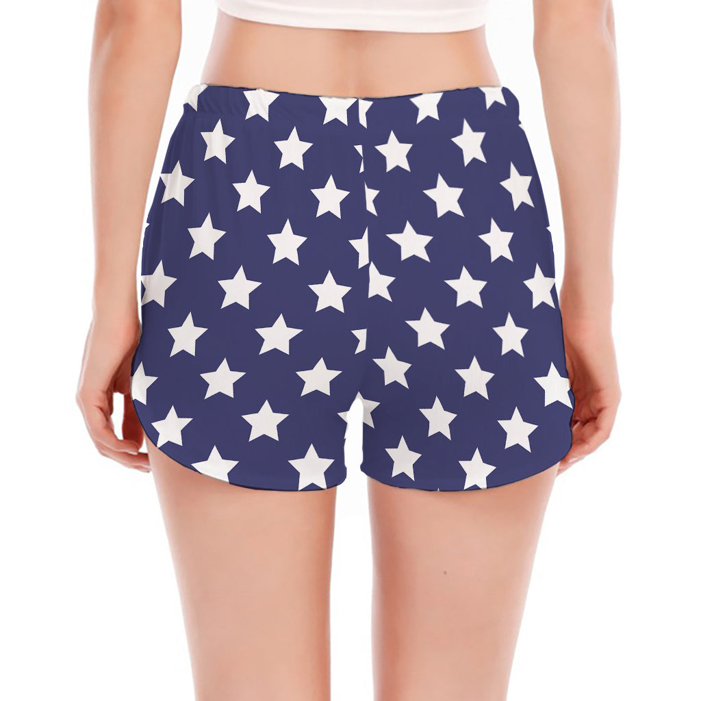 Blue And White USA Star Pattern Print Women's Split Running Shorts