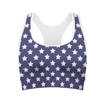 Blue And White USA Star Pattern Print Women's Sports Bra