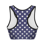Blue And White USA Star Pattern Print Women's Sports Bra