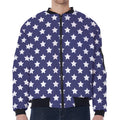 Blue And White USA Star Pattern Print Zip Sleeve Bomber Jacket