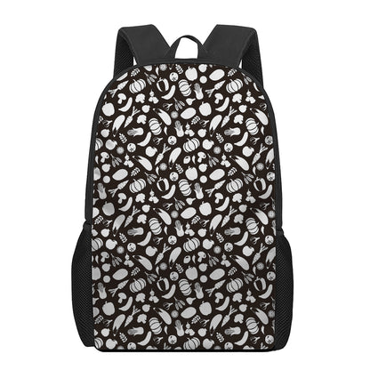 Blue And White Vegan Pattern Print 17 Inch Backpack