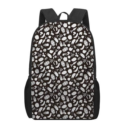 Blue And White Vegan Pattern Print 17 Inch Backpack
