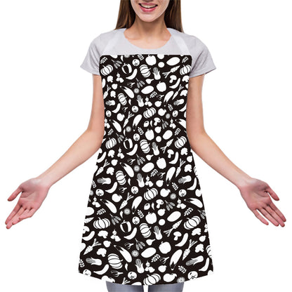 Blue And White Vegan Pattern Print Adjustable Apron