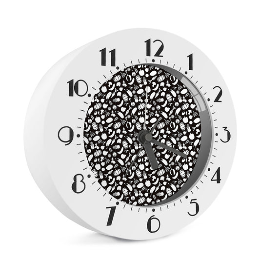 Blue And White Vegan Pattern Print Alarm Clock