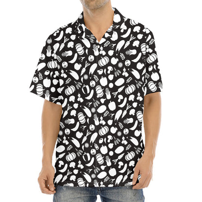Blue And White Vegan Pattern Print Aloha Shirt