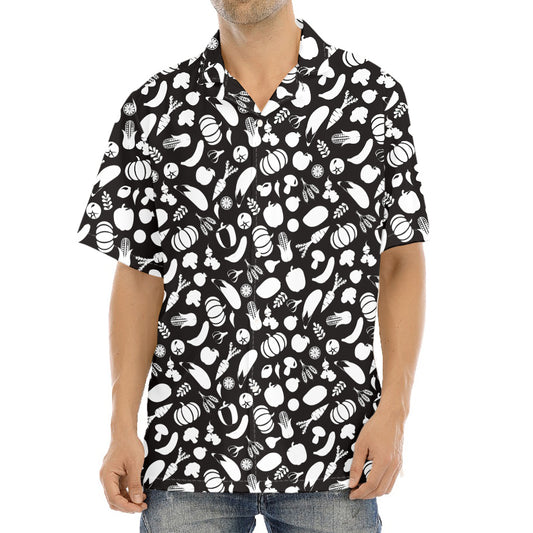 Blue And White Vegan Pattern Print Aloha Shirt