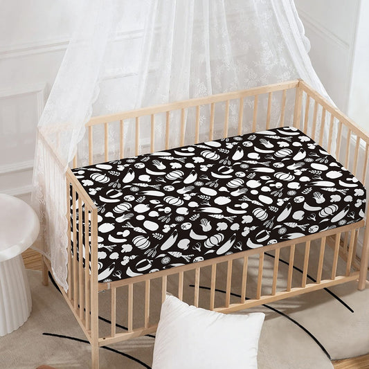 Blue And White Vegan Pattern Print Baby Crib Sheet