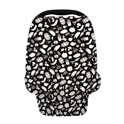 Blue And White Vegan Pattern Print Baby Seat Cover