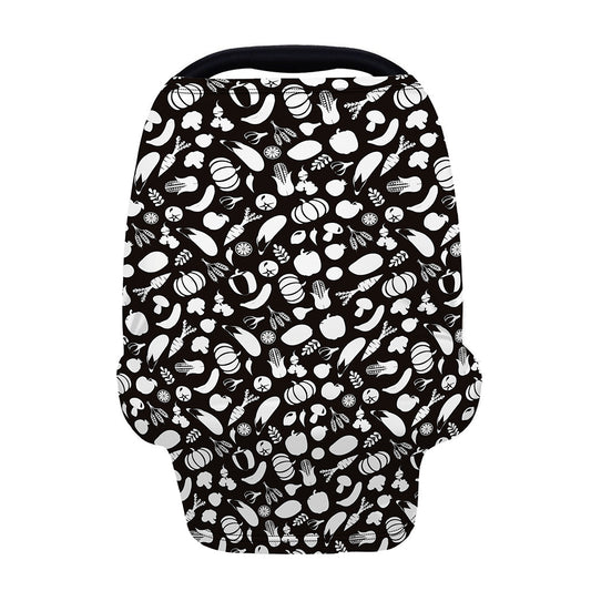 Blue And White Vegan Pattern Print Baby Seat Cover
