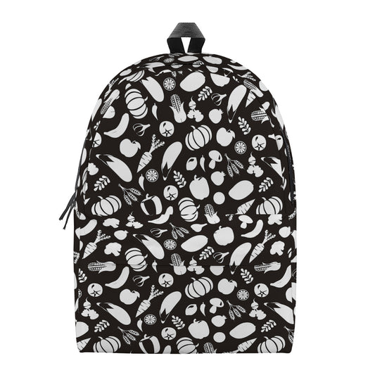 Blue And White Vegan Pattern Print Backpack