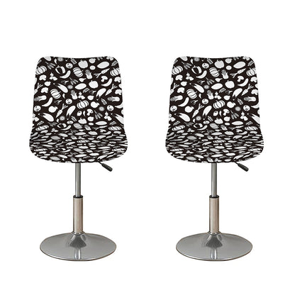 Blue And White Vegan Pattern Print Bar Stool Covers