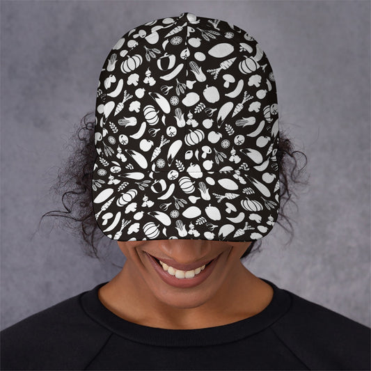 Blue And White Vegan Pattern Print Baseball Cap