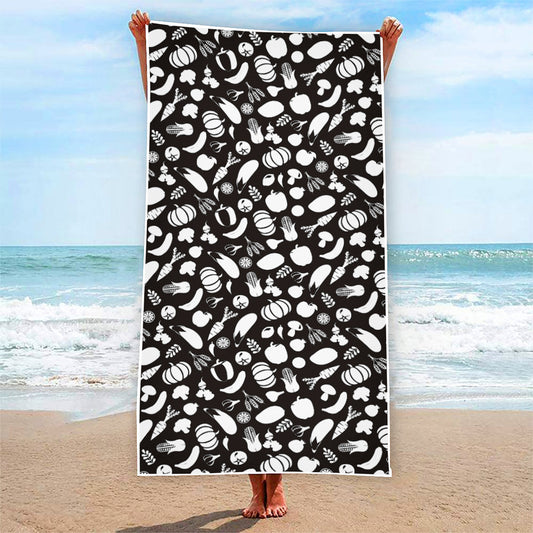 Blue And White Vegan Pattern Print Beach Towel