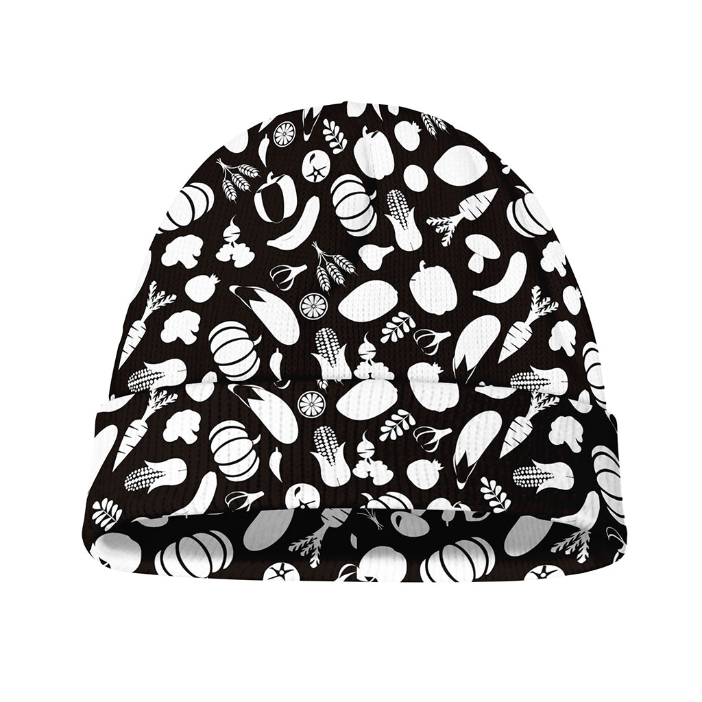 Blue And White Vegan Pattern Print Beanie