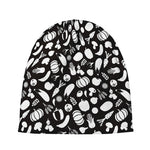 Blue And White Vegan Pattern Print Beanie