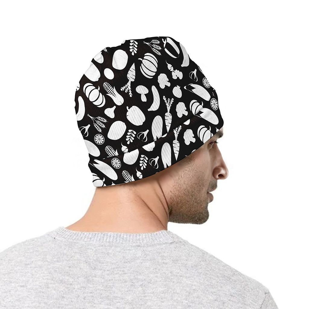Blue And White Vegan Pattern Print Beanie