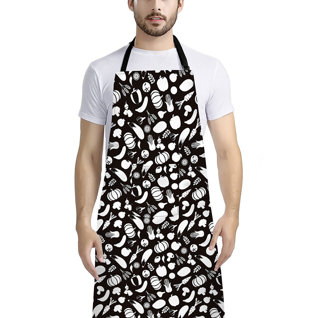 Blue And White Vegan Pattern Print Bib Apron With Pocket