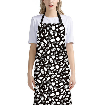 Blue And White Vegan Pattern Print Bib Apron With Pocket