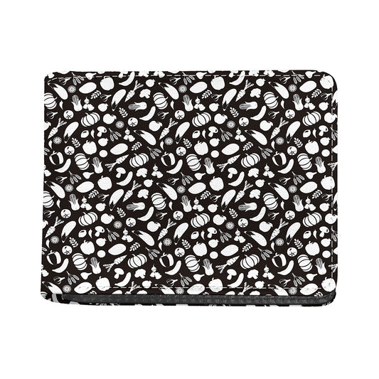 Blue And White Vegan Pattern Print Bifold Wallet