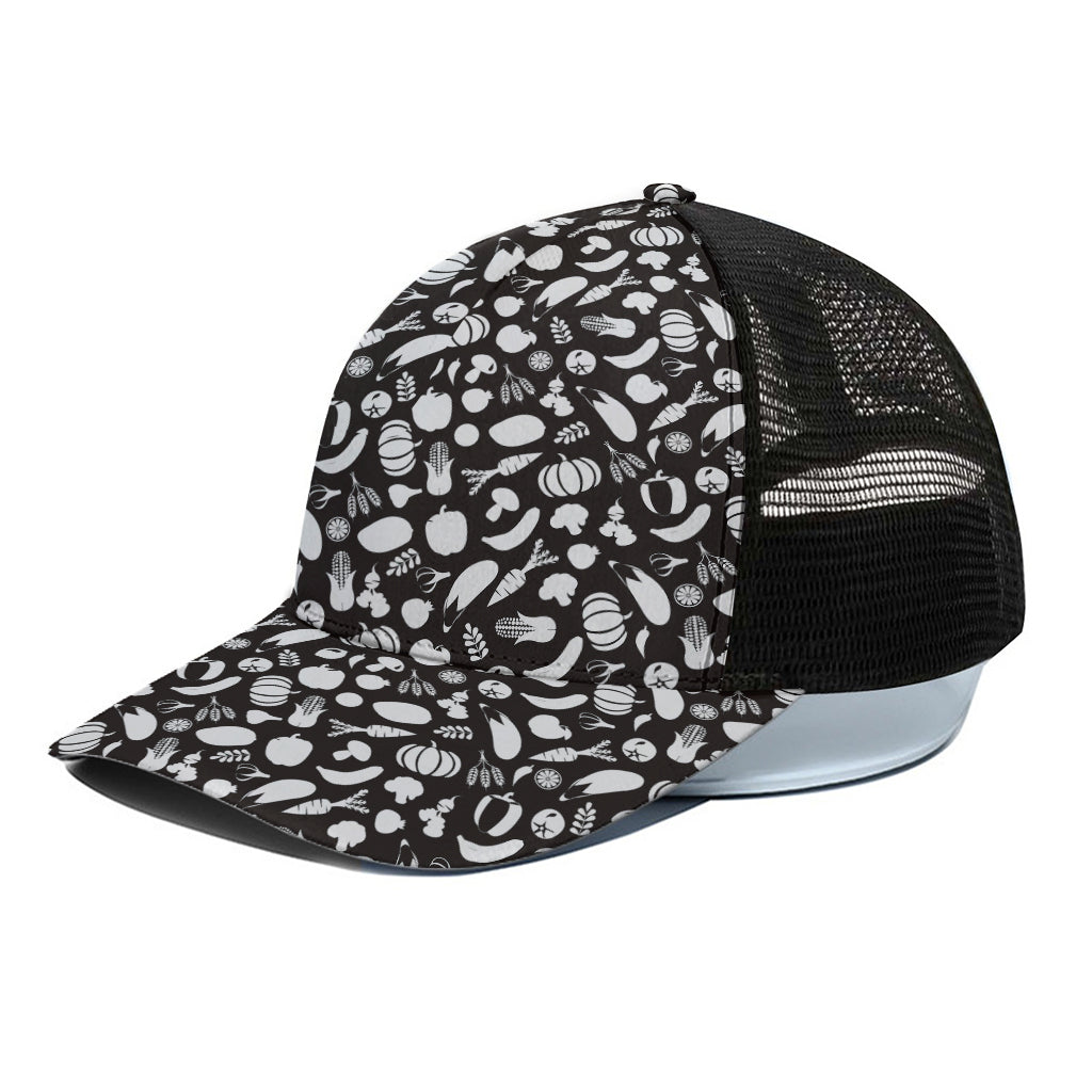 Blue And White Vegan Pattern Print Black Mesh Trucker Cap