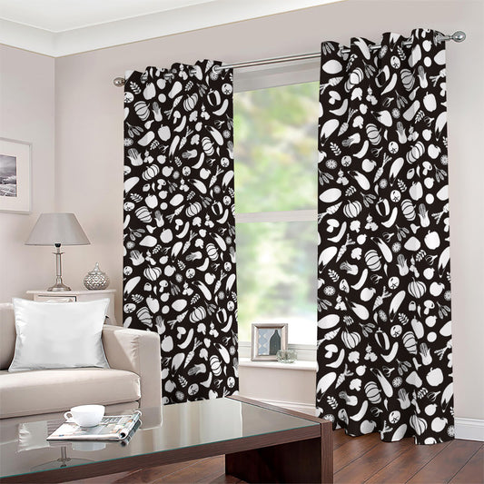 Blue And White Vegan Pattern Print Blackout Grommet Curtains