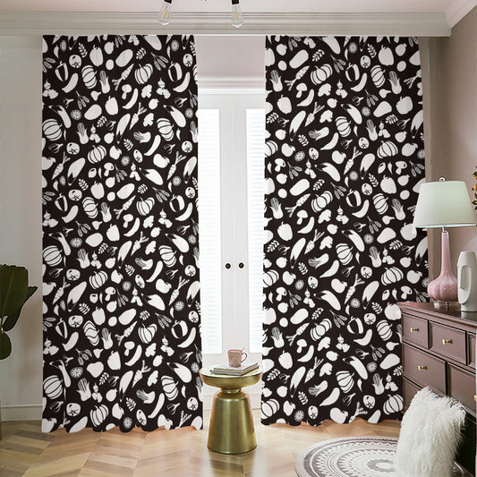 Blue And White Vegan Pattern Print Blackout Pencil Pleat Curtains