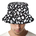Blue And White Vegan Pattern Print Bucket Hat