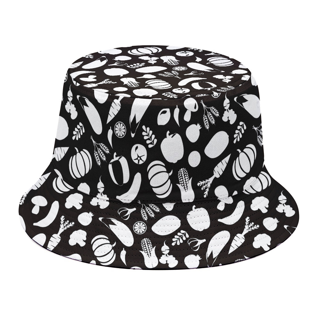 Blue And White Vegan Pattern Print Bucket Hat