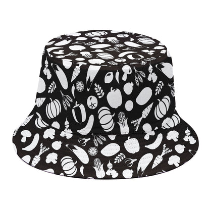 Blue And White Vegan Pattern Print Bucket Hat