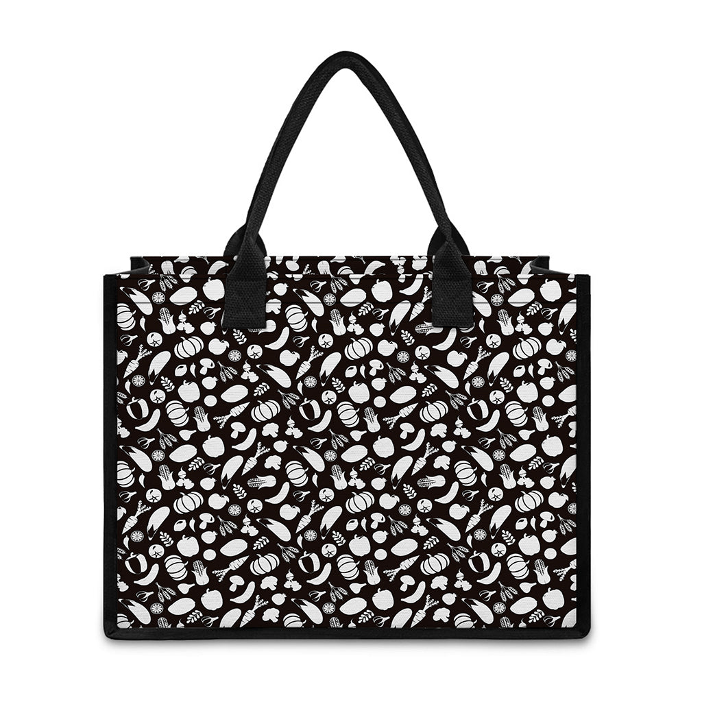 Blue And White Vegan Pattern Print Canvas Tote Bag