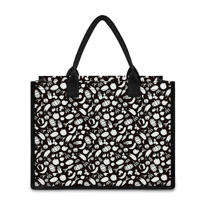 Blue And White Vegan Pattern Print Canvas Tote Bag