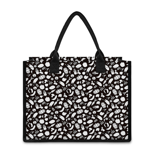 Blue And White Vegan Pattern Print Canvas Tote Bag