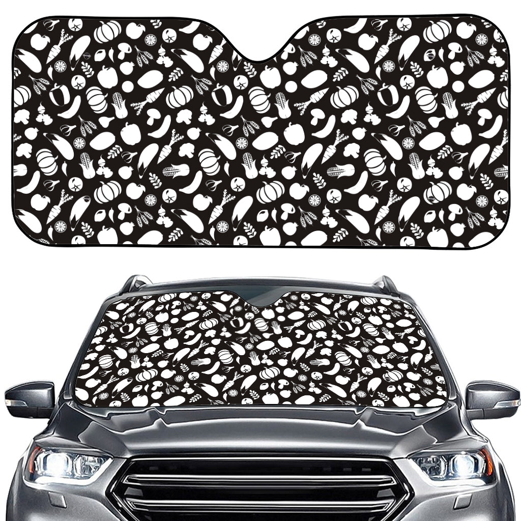 Blue And White Vegan Pattern Print Car Windshield Sun Shade