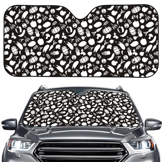 Blue And White Vegan Pattern Print Car Windshield Sun Shade