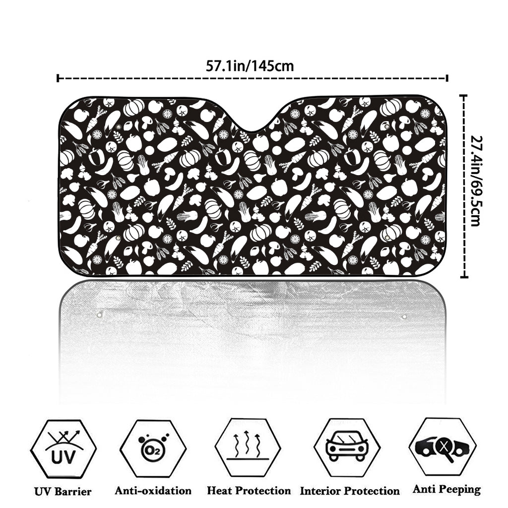 Blue And White Vegan Pattern Print Car Windshield Sun Shade