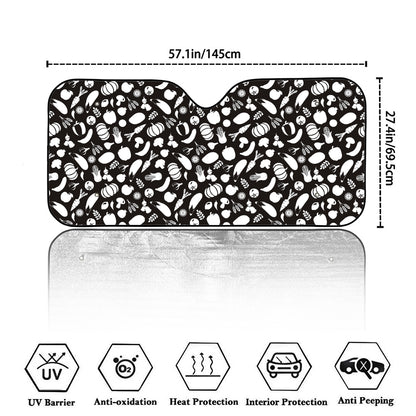 Blue And White Vegan Pattern Print Car Windshield Sun Shade