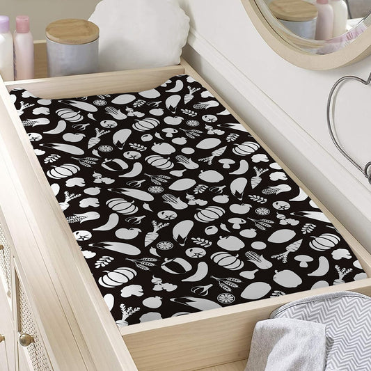 Blue And White Vegan Pattern Print Changing Pad Cover