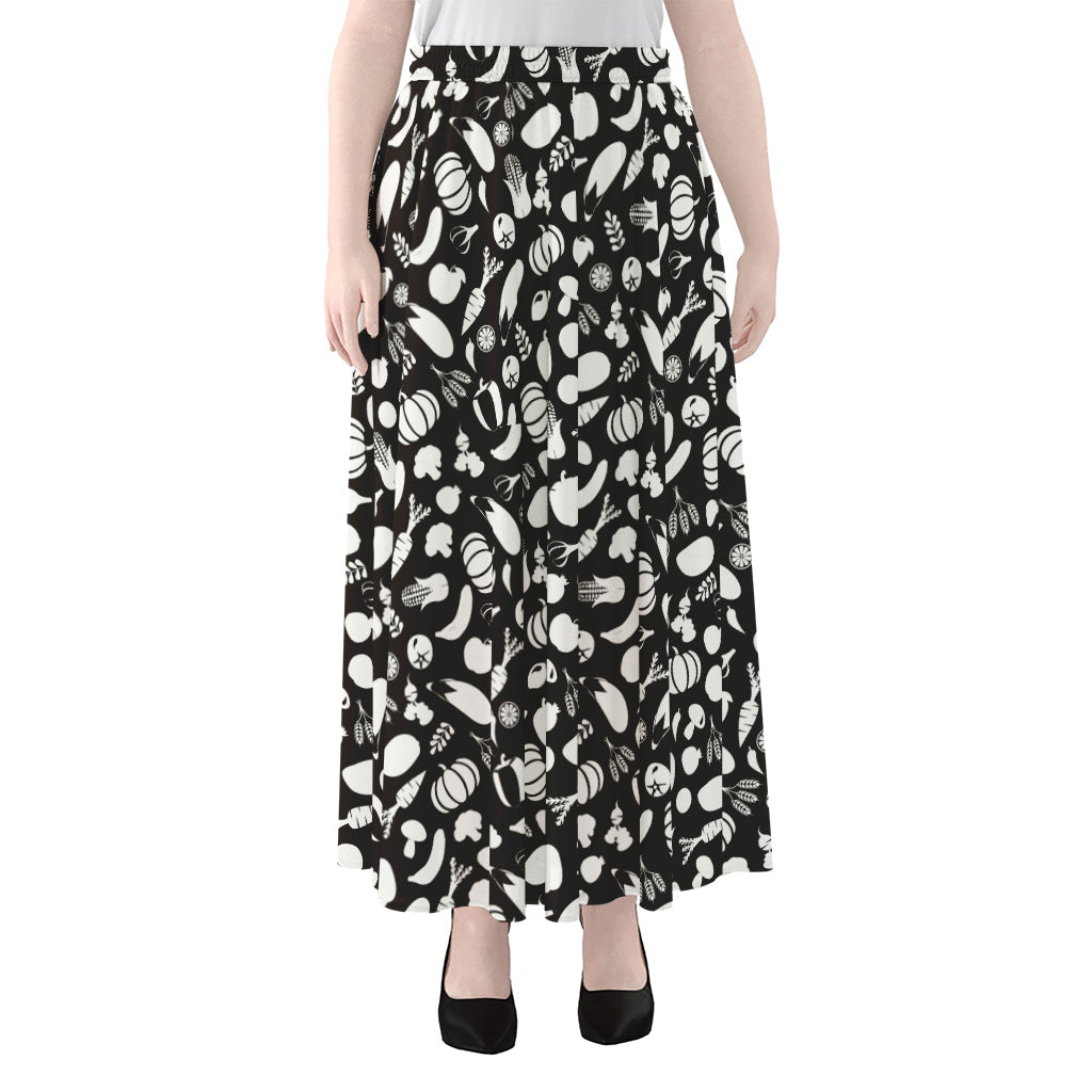 Blue And White Vegan Pattern Print Chiffon Maxi Skirt