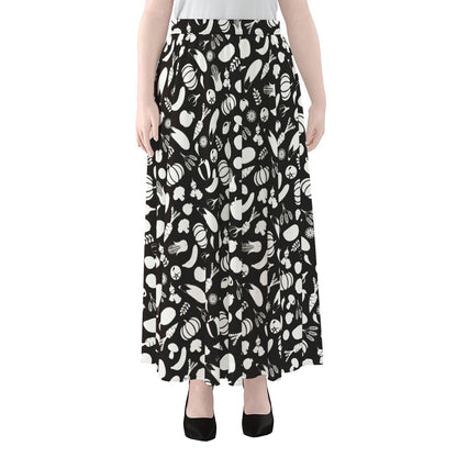 Blue And White Vegan Pattern Print Chiffon Maxi Skirt