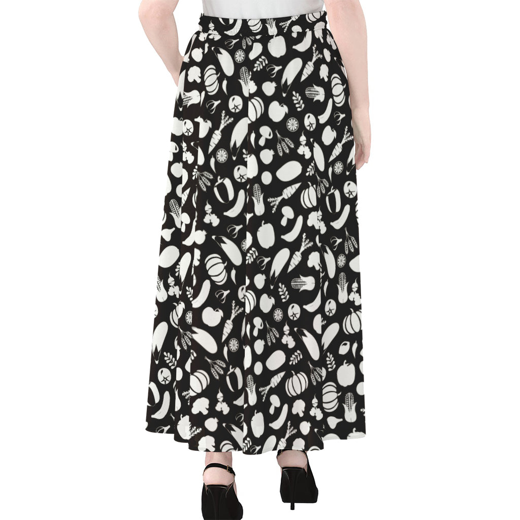 Blue And White Vegan Pattern Print Chiffon Maxi Skirt