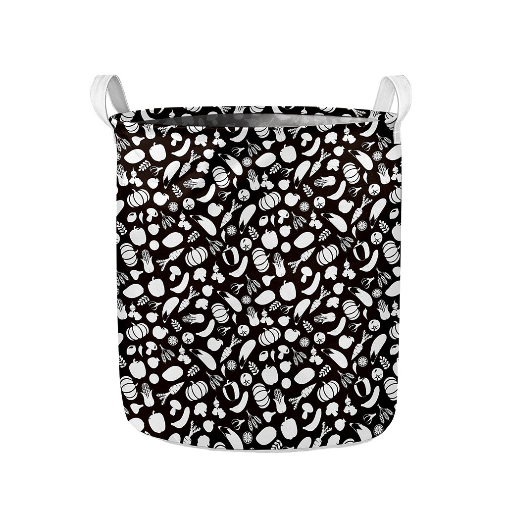 Blue And White Vegan Pattern Print Collapsible Laundry Basket