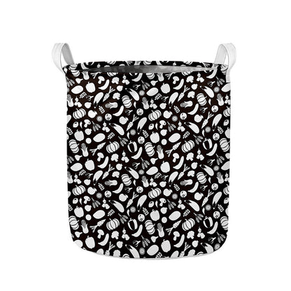 Blue And White Vegan Pattern Print Collapsible Laundry Basket